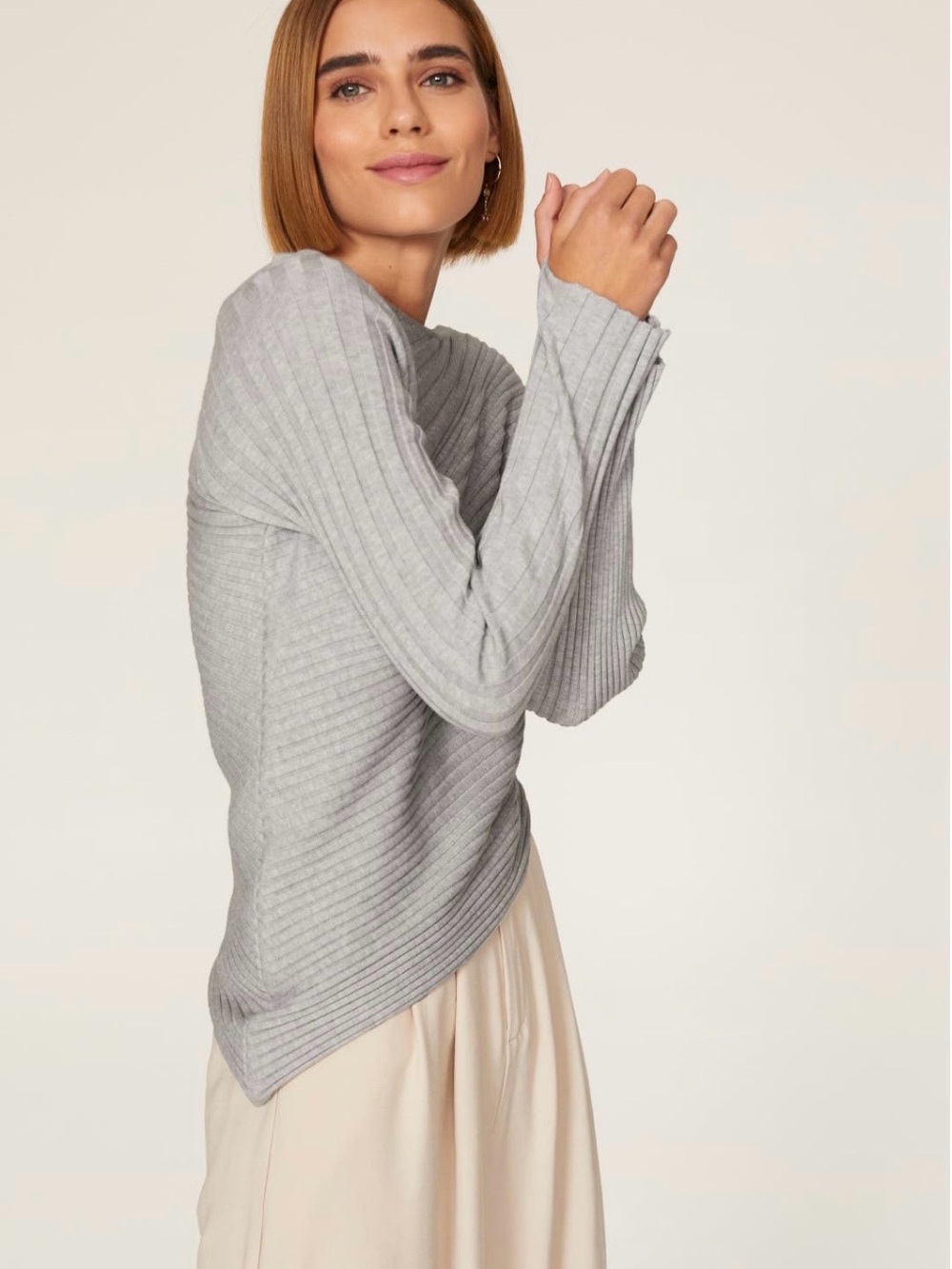 Milly Gray Asymmetric Boat Neck Sweater~Size P (2)~$295~ - Picture 3 of 8
